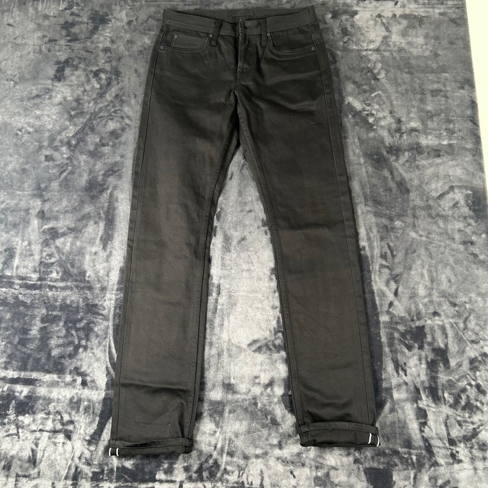 The Unbranded Brand UB155 Skinny Jeans Mens 30 Black Raw Selvedge Missing Button